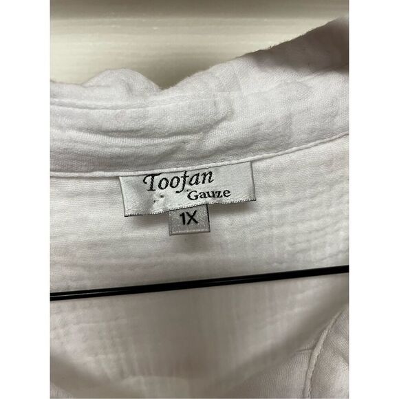 Toofan White Gauze Lagenlook Mother of Pearl Back Button Tunic Shirt sz 1X NWT - Picture 6 of 9